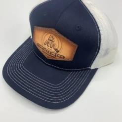 Cowlitz River Rigging Rugged Work Wear Navy & White CRR Logo Leather Patch Hat