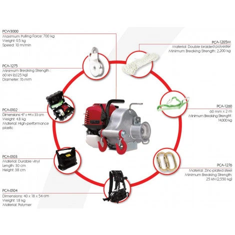 POR_PCW3000-HK0.jpg Portable Winch Rigging Supplies Gas Powered Portable Pulling Winch Honda GX35 - Hunter Kit PCW3000-HK