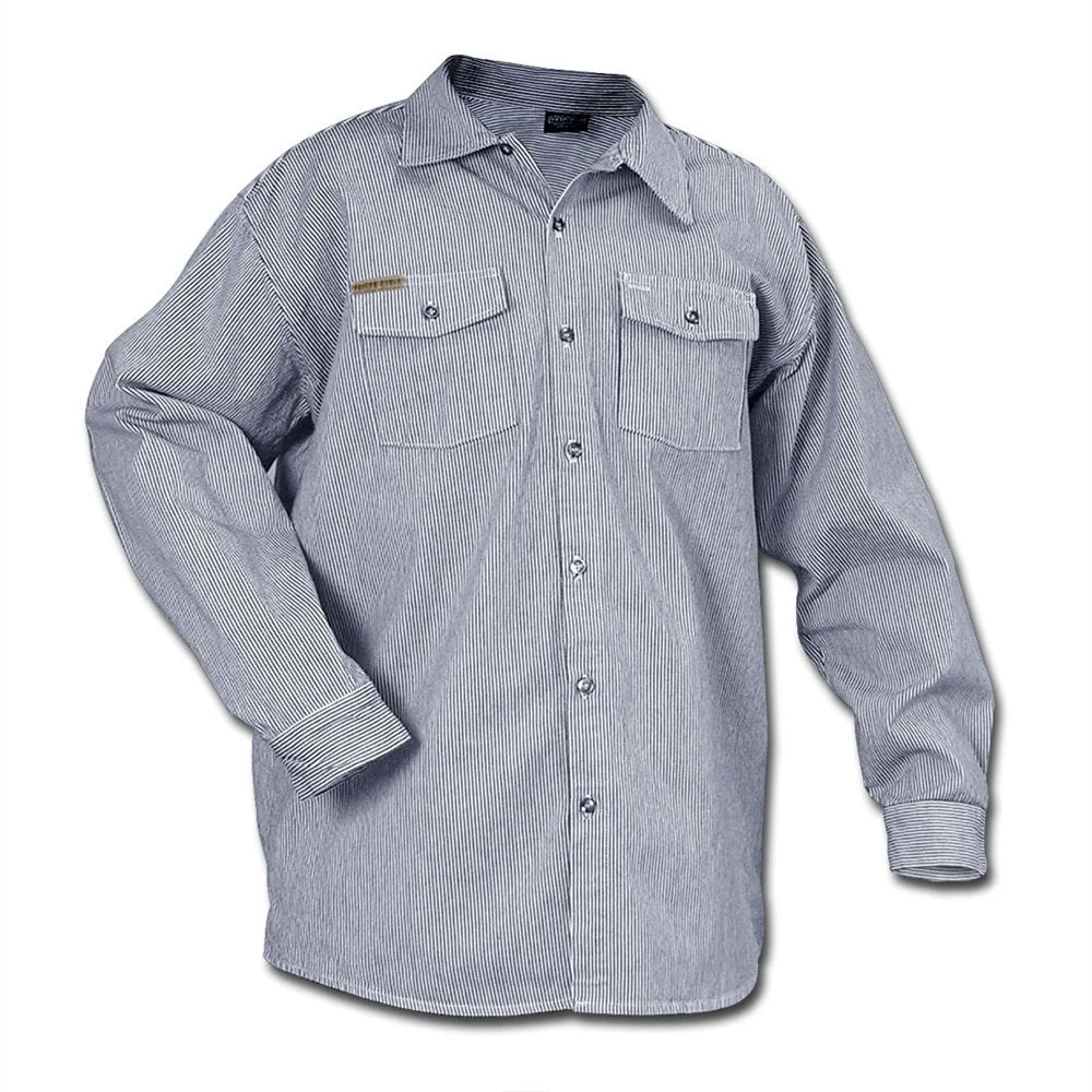 Prison Blues Long Sleeve Button-Front Hickory Work Shirts Rugged Work Wear 2 Prison Blues Long Sleeve Button-Front Hickory Work Shirts Rugged Work Wear