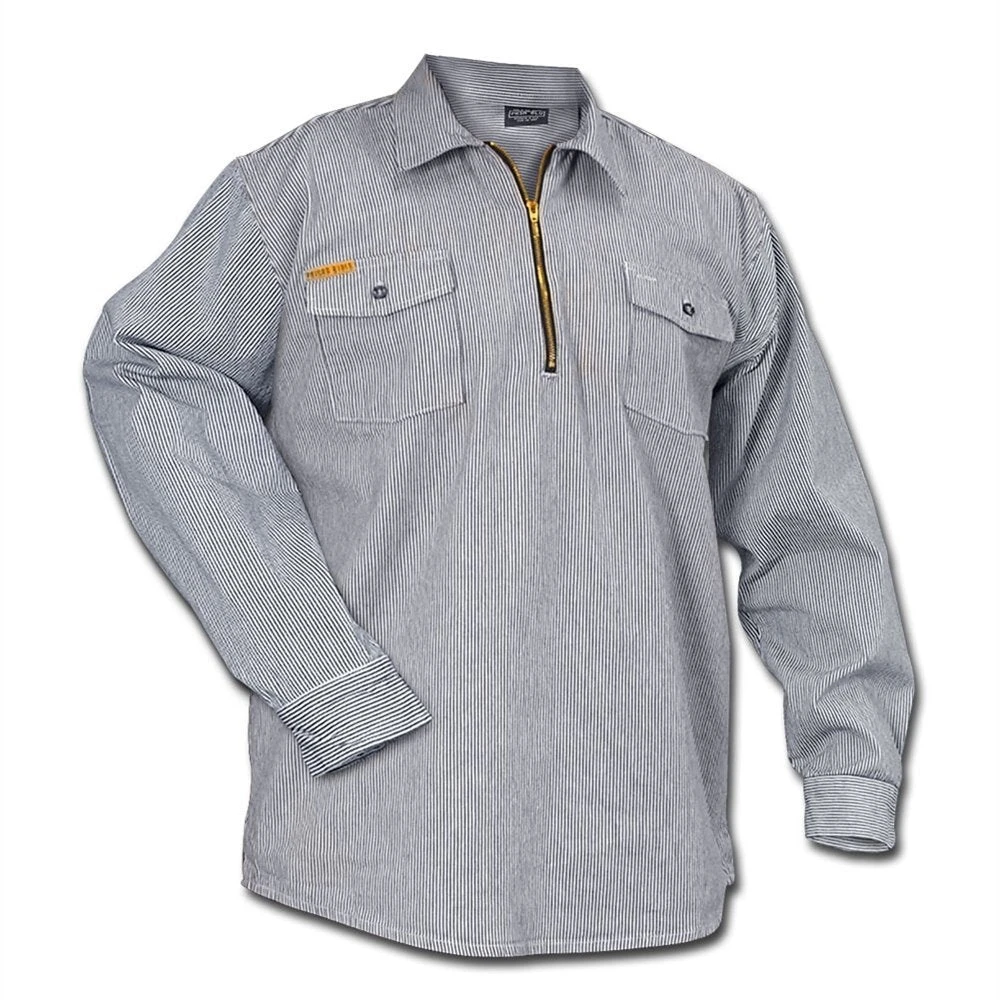 Rugged Work Wear Prison Blues Long Sleeve Zipper-Front Hickory Work Shirt 2 Rugged Work Wear Prison Blues Long Sleeve Zipper-Front Hickory Work Shirt