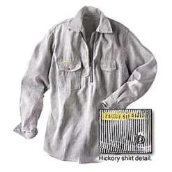 Rugged Work Wear Prison Blues Long Sleeve Zipper-Front Hickory Work Shirt
